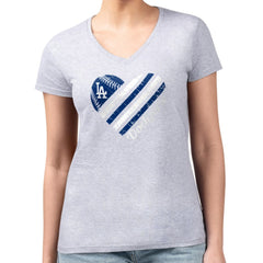 Los Angeles Dodgers G-III 4Her by Carl Banks Women's Super-Slim Fit Lightweight Heart V-Neck T-Shirt Heather Gray