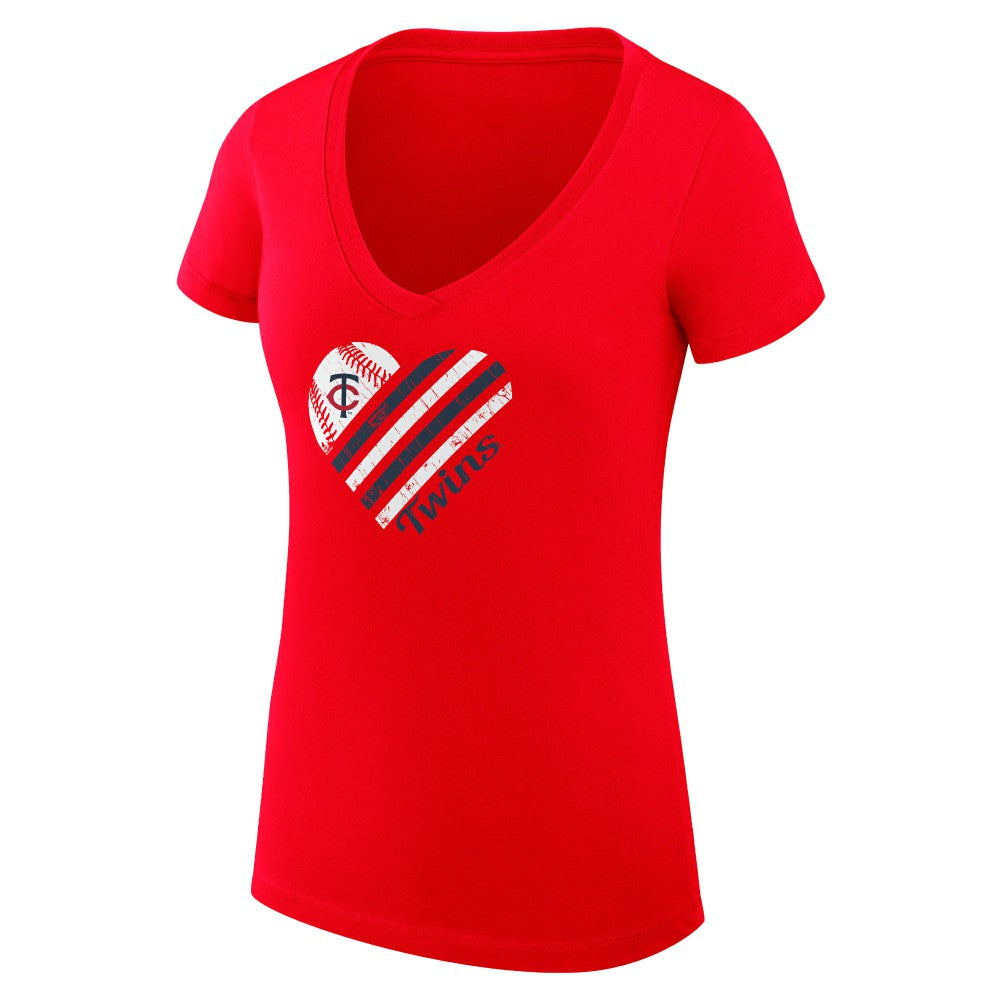 Minnesota Twins G-III 4Her by Carl Banks Women's Super-Slim Fit Lightweight Heart V-Neck T-Shirt Red