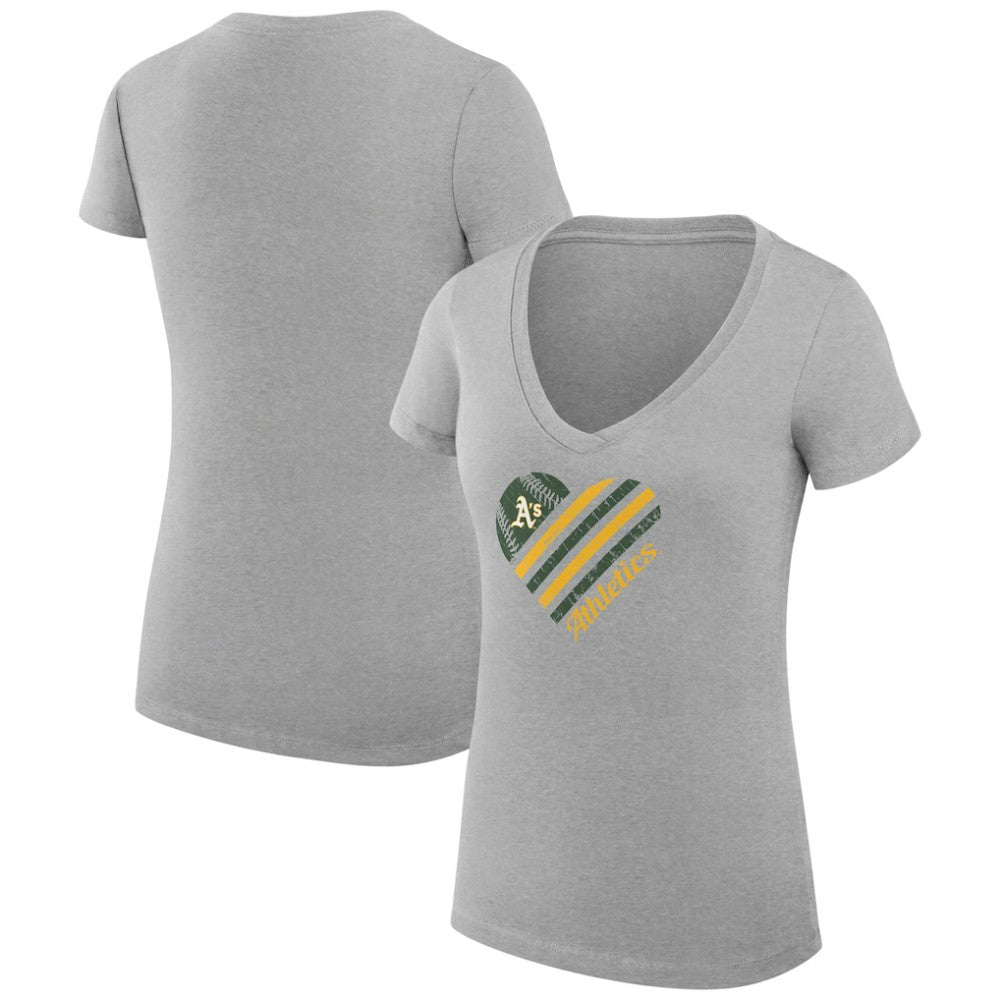 Athletics G-III 4Her by Carl Banks Women's Super-Slim Fit Lightweight Heart V-Neck T-Shirt Heather Gray