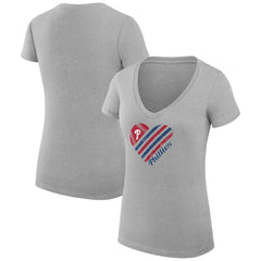 Philadelphia Phillies G-III 4Her by Carl Banks Women's Super-Slim Fit Lightweight Heart V-Neck T-Shirt Heather Gray