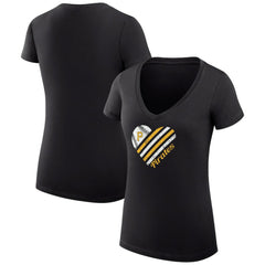 Pittsburgh Pirates G-III 4Her by Carl Banks Women's Super-Slim Fit Lightweight Heart V-Neck T-Shirt Black