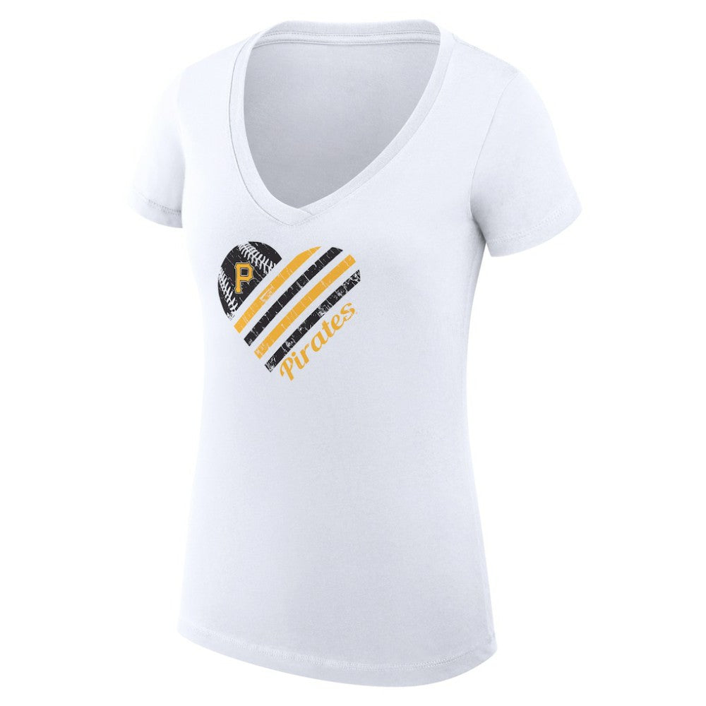 Pittsburgh Pirates G-III 4Her by Carl Banks Women's Super-Slim Fit Lightweight Heart V-Neck T-Shirt White