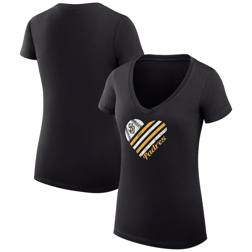 San Diego Padres G-III 4Her by Carl Banks Women's Super-Slim Fit Lightweight Heart V-Neck T-Shirt Black