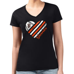 San Francisco Giants G-III 4Her by Carl Banks Women's Super-Slim Fit Lightweight Heart V-Neck T-Shirt Black