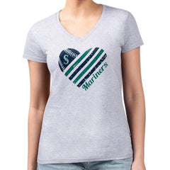 Seattle Mariners G-III 4Her by Carl Banks Women's Super-Slim Fit Lightweight Heart V-Neck T-Shirt Heather Gray
