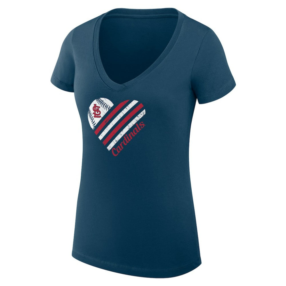 St. Louis Cardinals G-III 4Her by Carl Banks Women's Super-Slim Fit Lightweight Heart V-Neck T-Shirt Navy