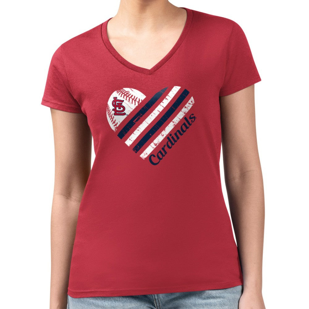 St. Louis Cardinals G-III 4Her by Carl Banks Women's Super-Slim Fit Lightweight Heart V-Neck T-Shirt Red