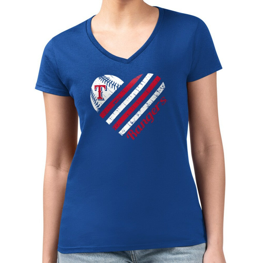 Texas Rangers G-III 4Her by Carl Banks Women's Super-Slim Fit Lightweight Heart V-Neck T-Shirt Royal
