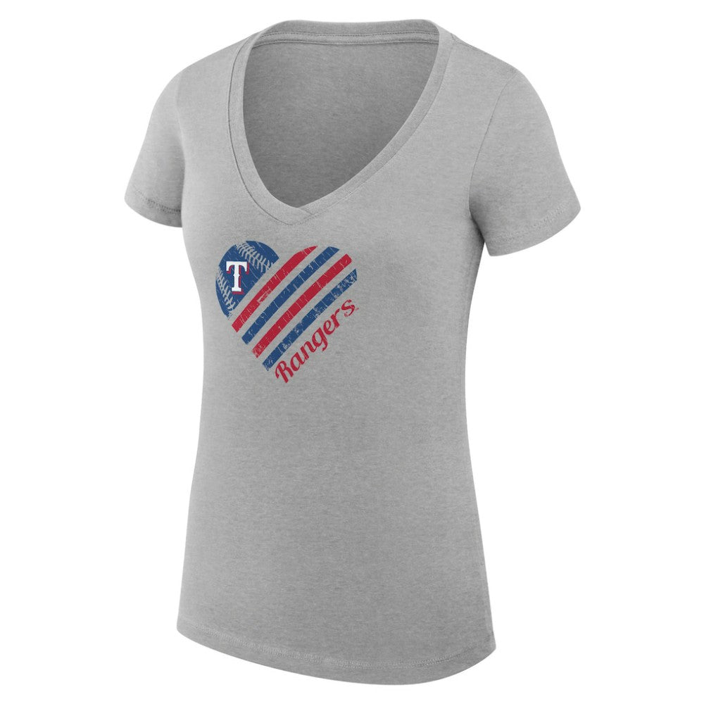 Texas Rangers G-III 4Her by Carl Banks Women's Super-Slim Fit Lightweight Heart V-Neck T-Shirt Heather Gray