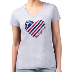Texas Rangers G-III 4Her by Carl Banks Women's Super-Slim Fit Lightweight Heart V-Neck T-Shirt Heather Gray