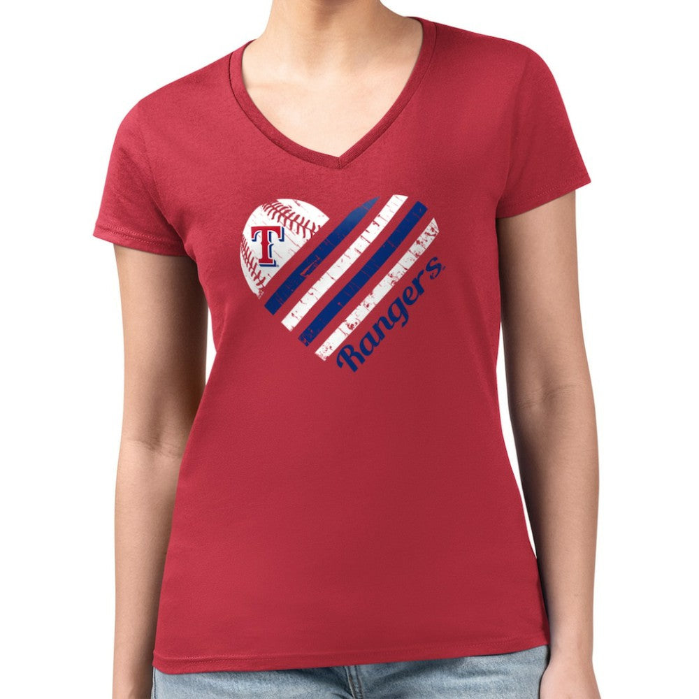 Texas Rangers G-III 4Her by Carl Banks Women's Super-Slim Fit Lightweight Heart V-Neck T-Shirt Red