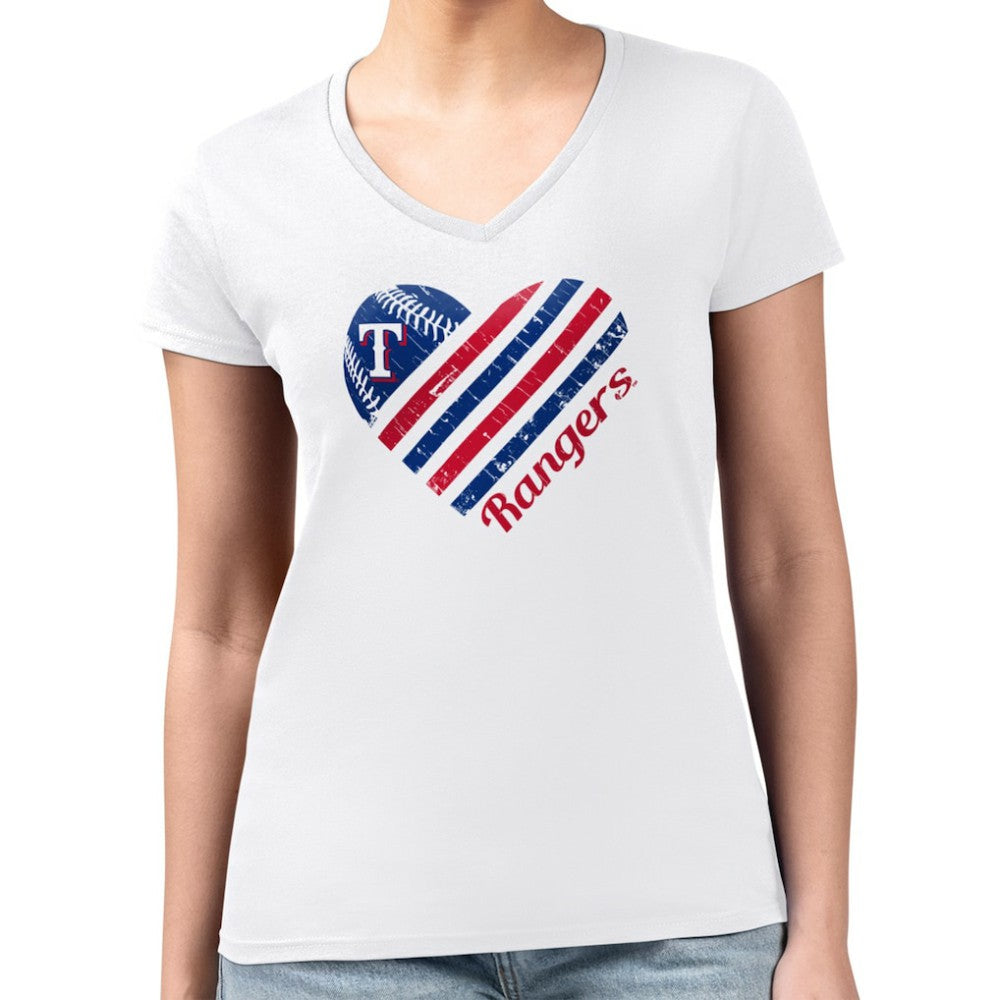 Texas Rangers G-III 4Her by Carl Banks Women's Super-Slim Fit Lightweight Heart V-Neck T-Shirt White