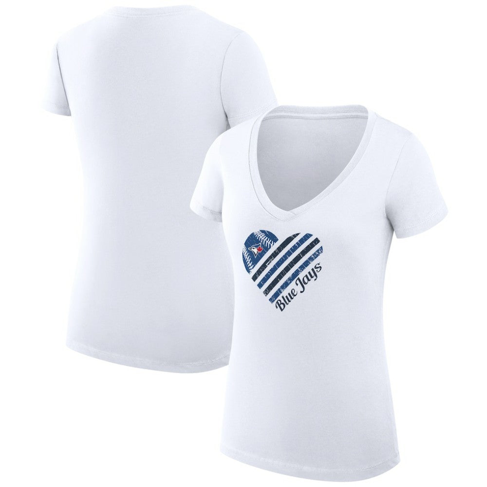 Toronto Blue Jays G-III 4Her by Carl Banks Women's Super-Slim Fit Lightweight Heart V-Neck T-Shirt White