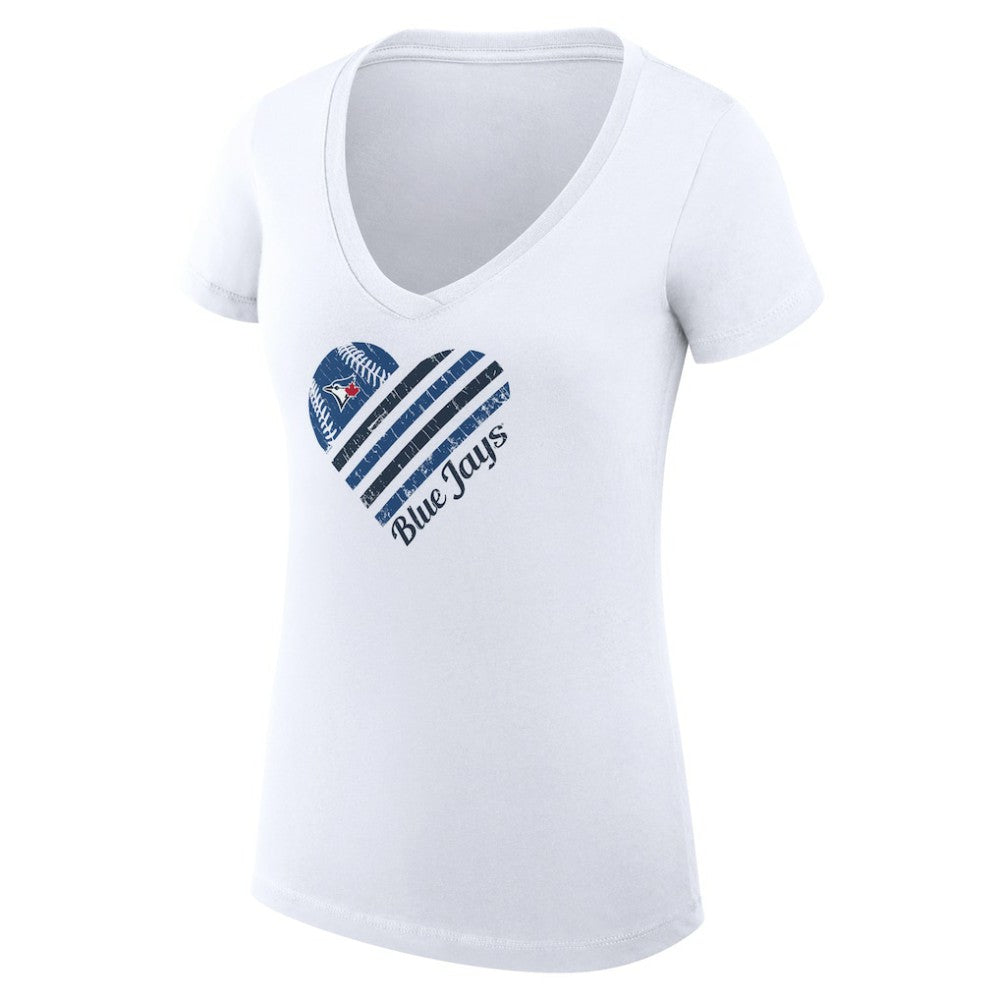 Toronto Blue Jays G-III 4Her by Carl Banks Women's Super-Slim Fit Lightweight Heart V-Neck T-Shirt White