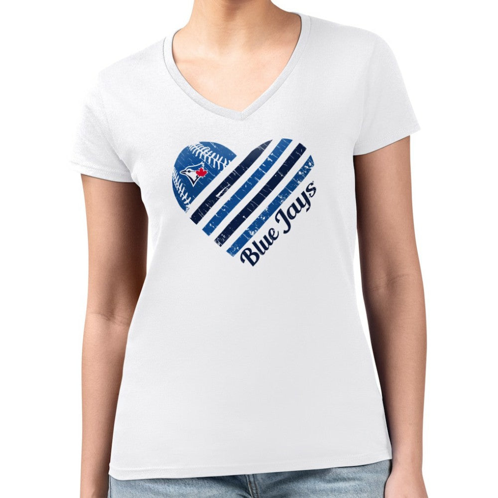 Toronto Blue Jays G-III 4Her by Carl Banks Women's Super-Slim Fit Lightweight Heart V-Neck T-Shirt White