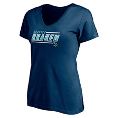 Seattle Kraken Women's Mascot In Bounds V-Neck T-Shirt - Deep Sea Blue T-shirts