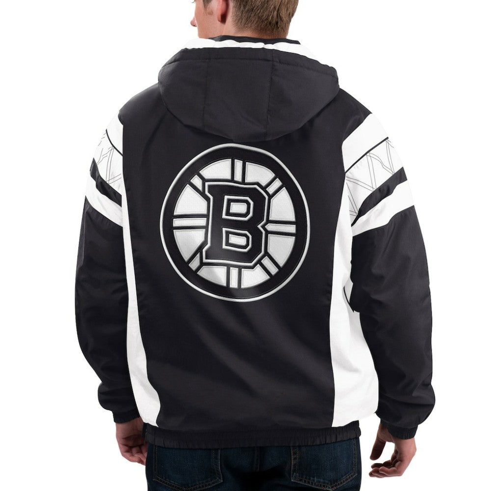 Boston Bruins Starter x NHL Black Ice Home Team Half-Zip Pullover Hoodie - Black/White Hoodies