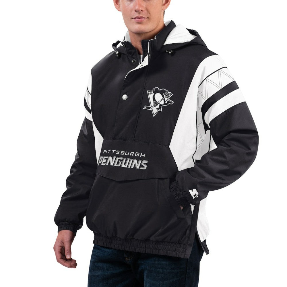 Pittsburgh Penguins Starter x NHL Black Ice Home Team Half-Zip Pullover Hoodie - Black/White Hoodies