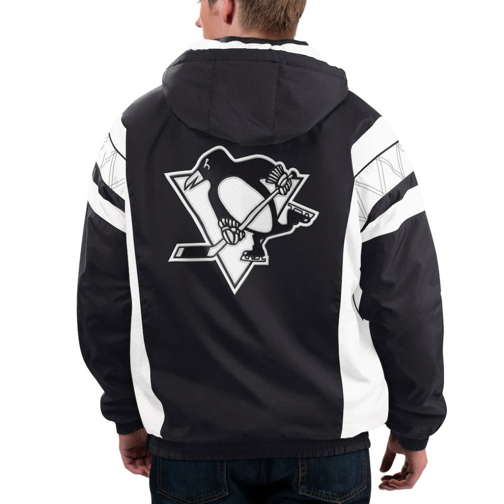 Pittsburgh Penguins Starter x NHL Black Ice Home Team Half-Zip Pullover Hoodie - Black/White Hoodies