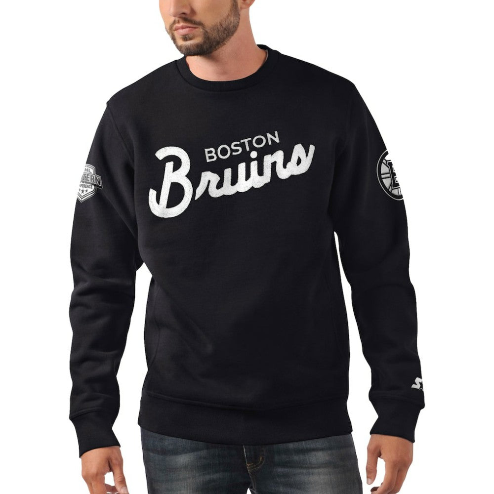 Boston Bruins Starter x NHL Black Ice Cross Check Pullover Sweatshirt - Black Sweatshirts