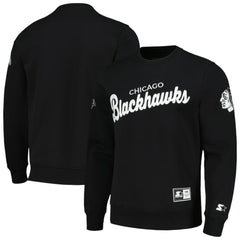Chicago Blackhawks Starter x NHL Black Ice Cross Check Pullover Sweatshirt - Black Sweatshirts