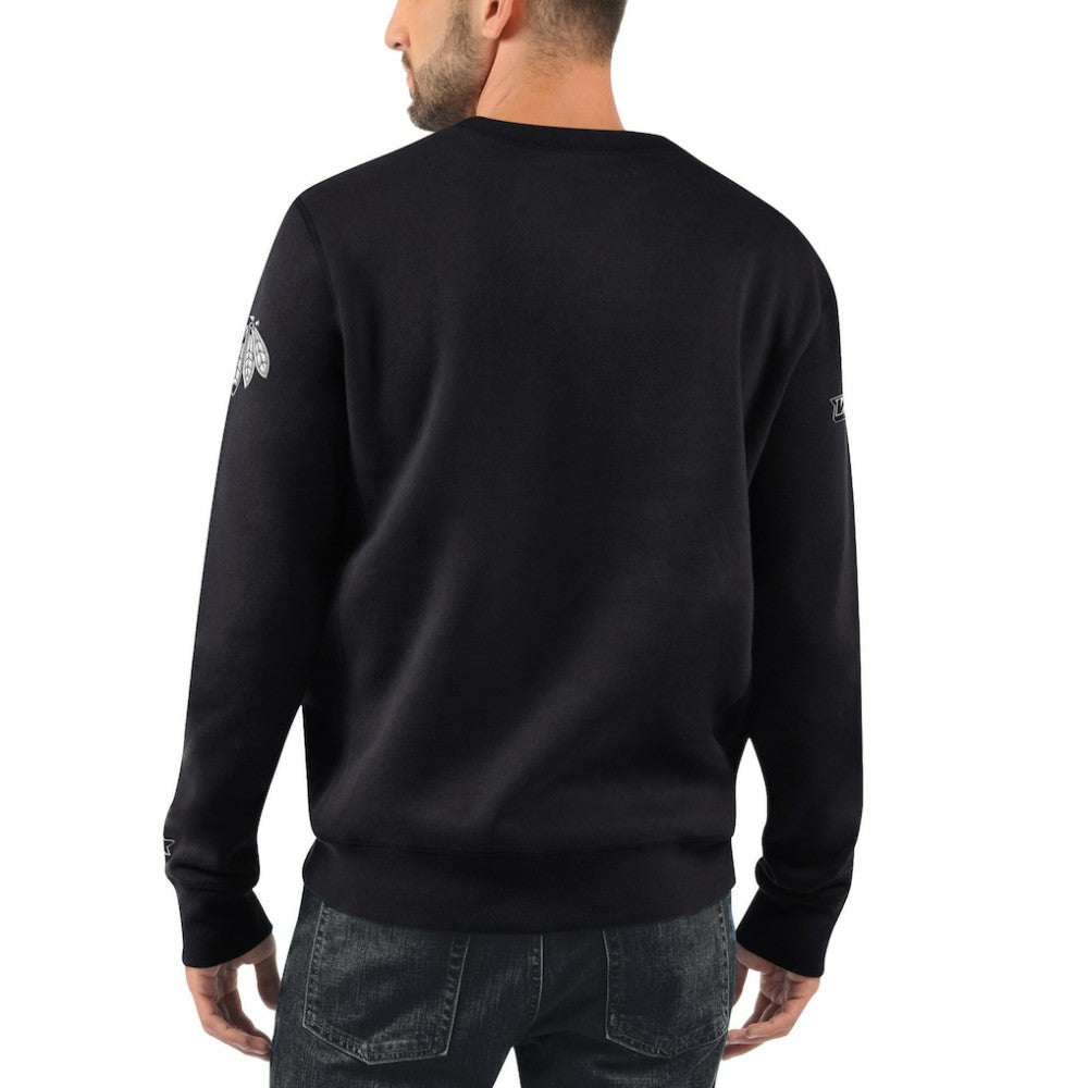 Chicago Blackhawks Starter x NHL Black Ice Cross Check Pullover Sweatshirt - Black Sweatshirts