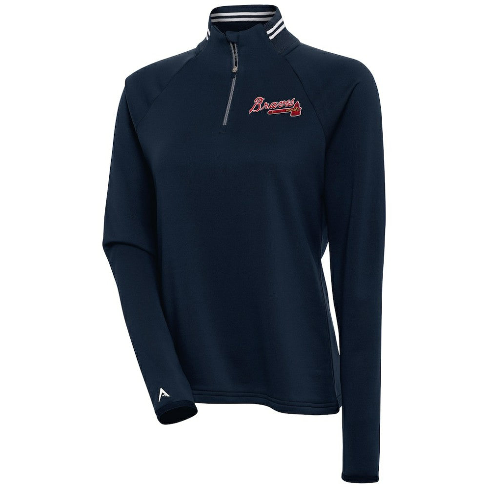 Atlanta Braves Antigua Women's Milo Raglan Quarter-Zip Pullover Top Navy