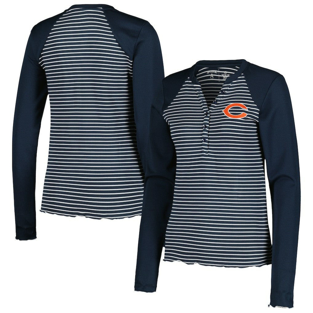 Chicago Bears Antigua Women's Maverick Waffle Henley Long Sleeve T-Shirt - Navy outlet