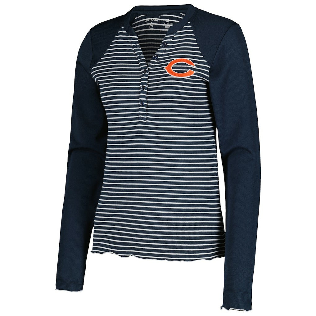 Chicago Bears Antigua Women's Maverick Waffle Henley Long Sleeve T-Shirt - Navy outlet