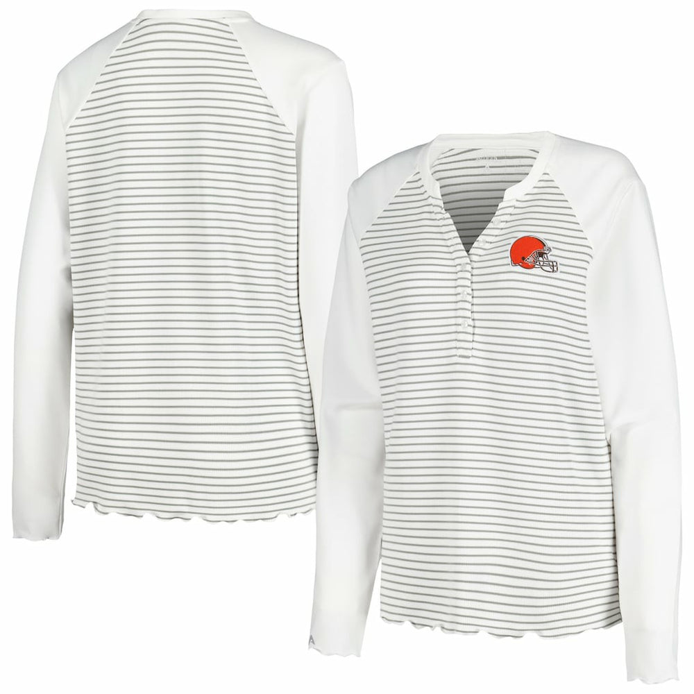 Cleveland Browns Antigua Women's Maverick Waffle Henley Long Sleeve T-Shirt - White outlet