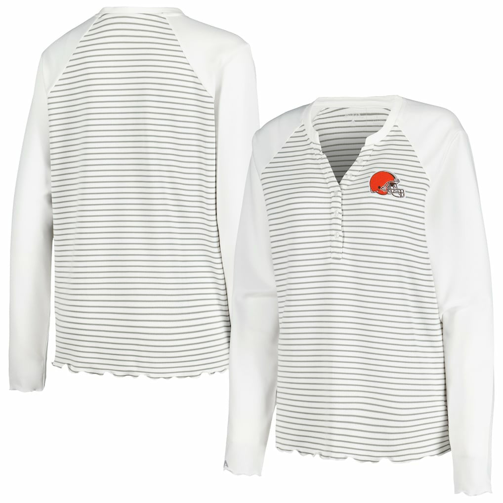 Cleveland Browns Antigua Women's Maverick Waffle Henley Long Sleeve T-Shirt - White outlet
