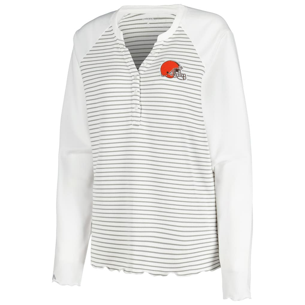 Cleveland Browns Antigua Women's Maverick Waffle Henley Long Sleeve T-Shirt - White outlet