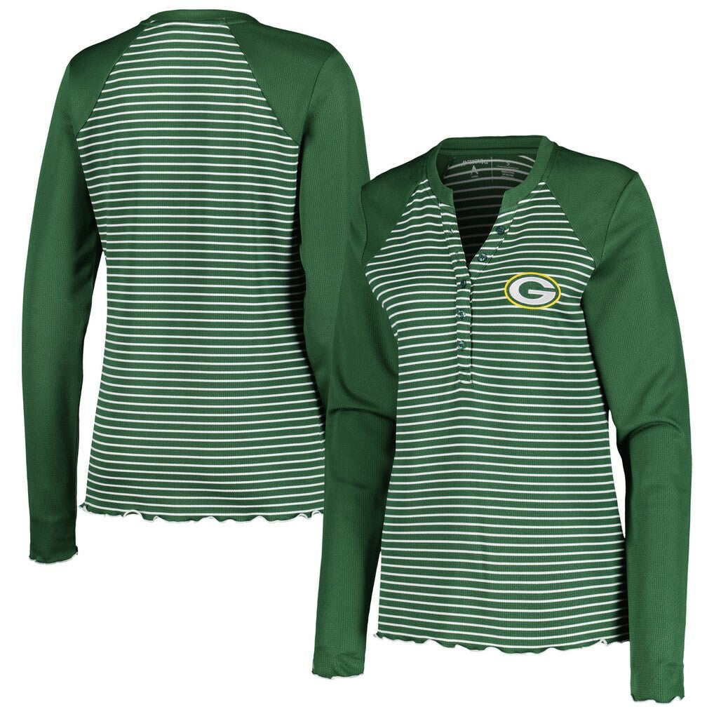 Green Bay Packers Antigua Women's Maverick Waffle Henley Long Sleeve T-Shirt - Green on sale