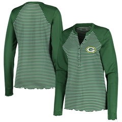 Green Bay Packers Antigua Women's Maverick Waffle Henley Long Sleeve T-Shirt - Green on sale
