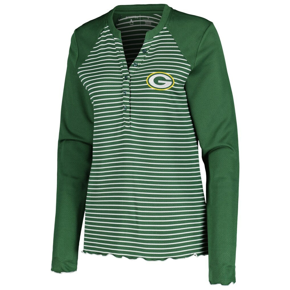 Green Bay Packers Antigua Women's Maverick Waffle Henley Long Sleeve T-Shirt - Green on sale