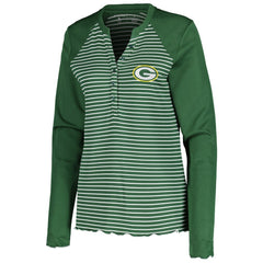 Green Bay Packers Antigua Women's Maverick Waffle Henley Long Sleeve T-Shirt - Green on sale