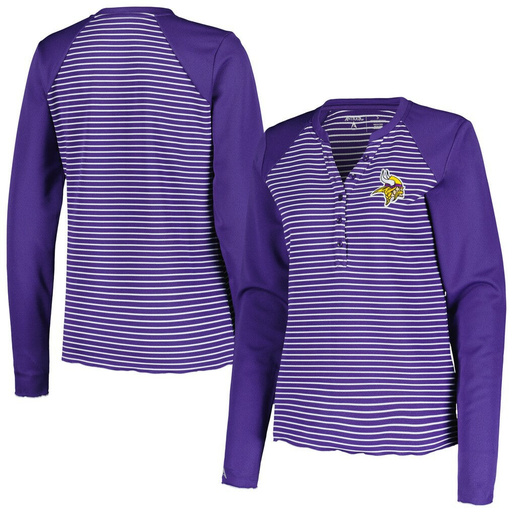 Minnesota Vikings Antigua Women's Maverick Waffle Henley Long Sleeve T-Shirt - Purple discount
