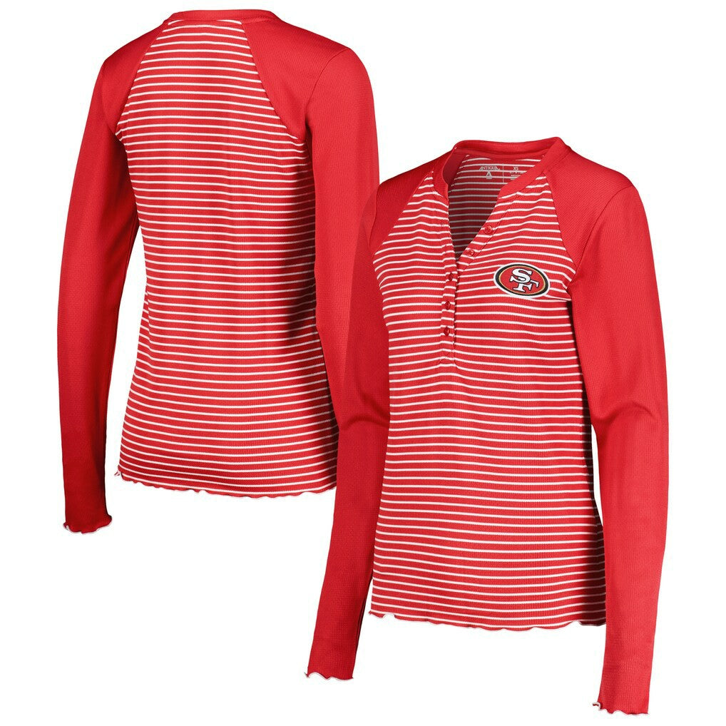 San Francisco 49ers Antigua Women's Maverick Waffle Henley Long Sleeve T-Shirt - Scarlet on sale