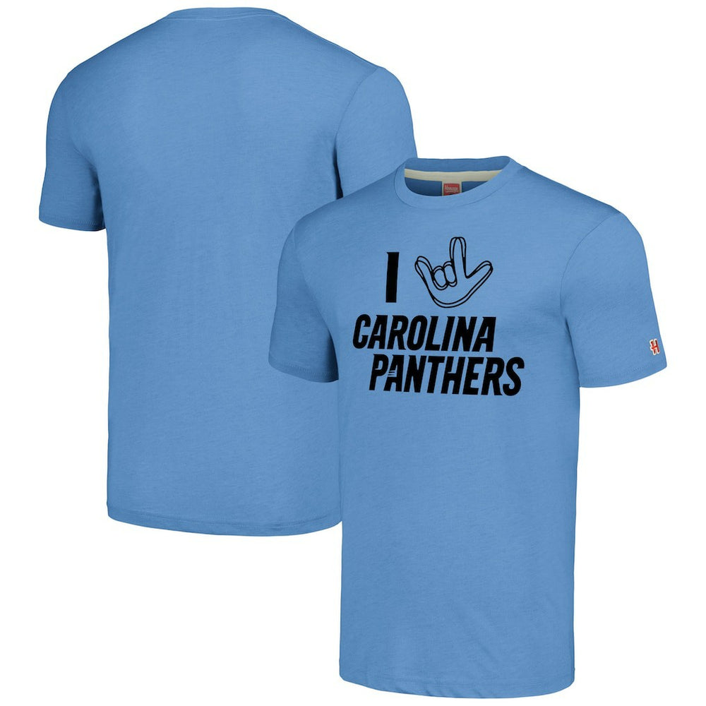 Carolina Panthers Homage Unisex The NFL ASL Collection by Love Sign Tri-Blend T-Shirt - Light Blue cheap