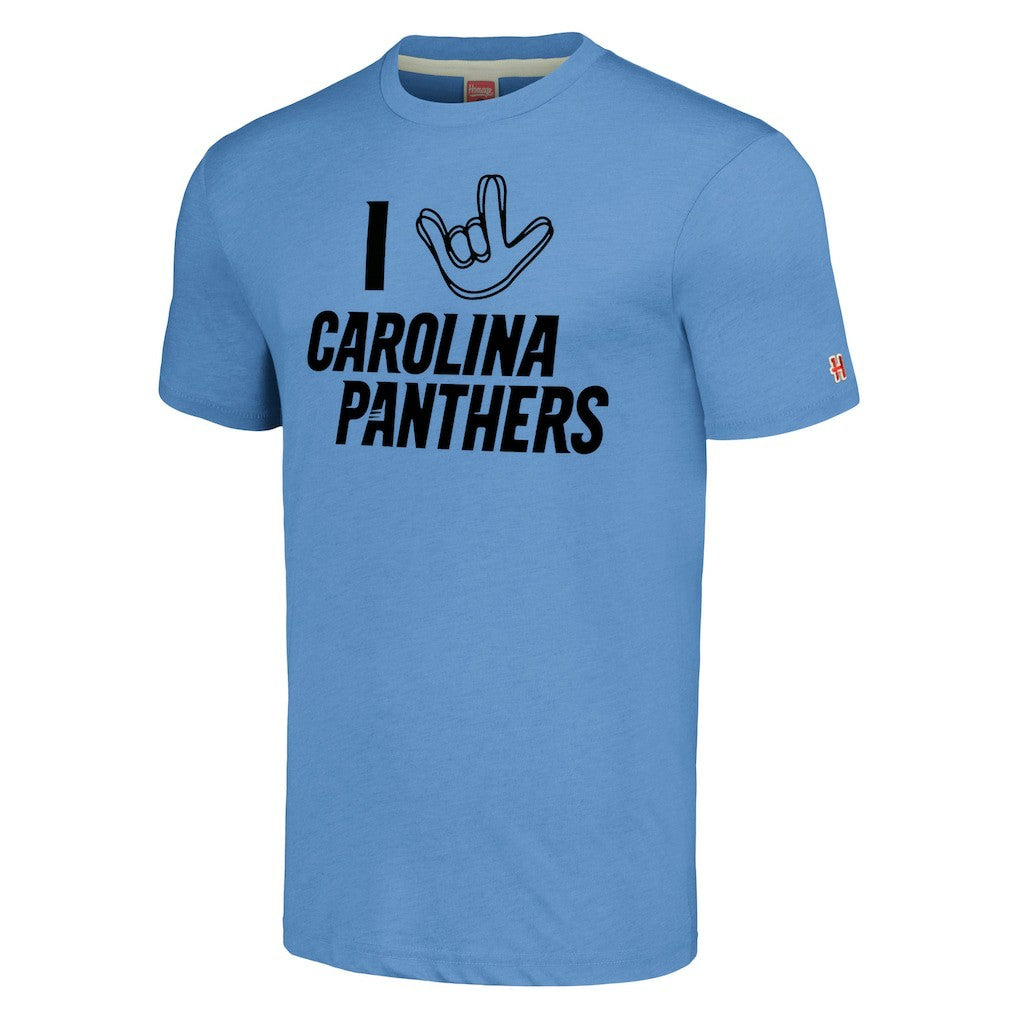Carolina Panthers Homage Unisex The NFL ASL Collection by Love Sign Tri-Blend T-Shirt - Light Blue cheap
