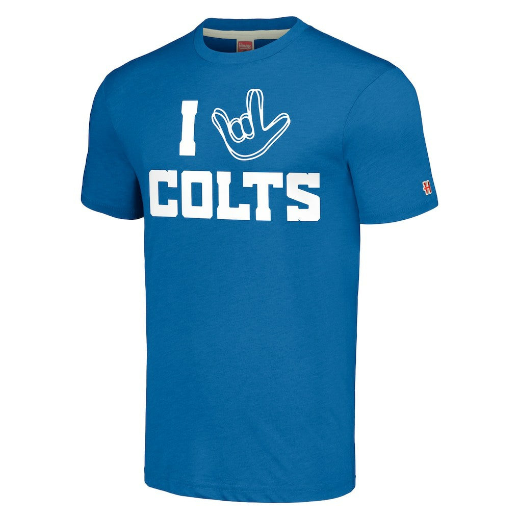 Indianapolis Colts Homage Unisex The NFL ASL Collection by Love Sign Tri-Blend T-Shirt - Royal on sale