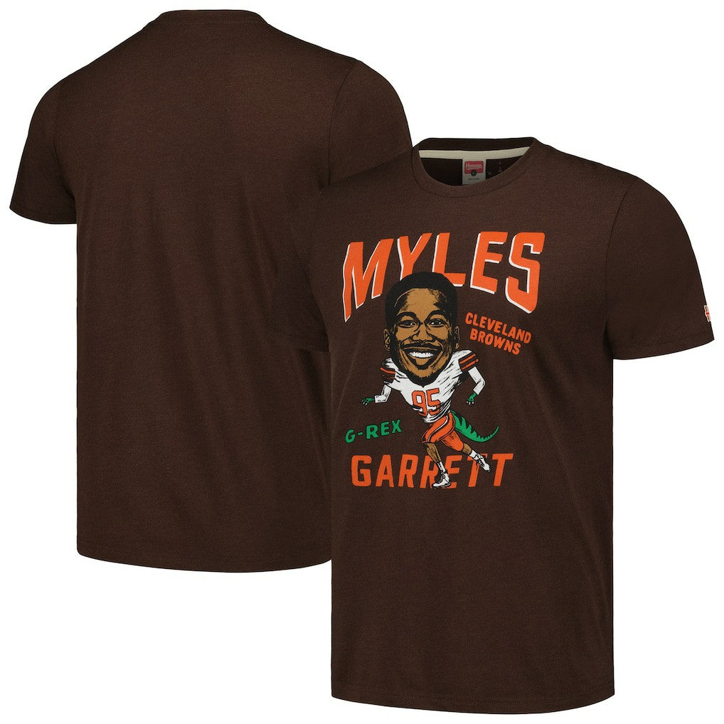 Myles Garrett Cleveland Browns Homage Unisex Caricature Player Tri-Blend T-Shirt - Heathered Brown sale