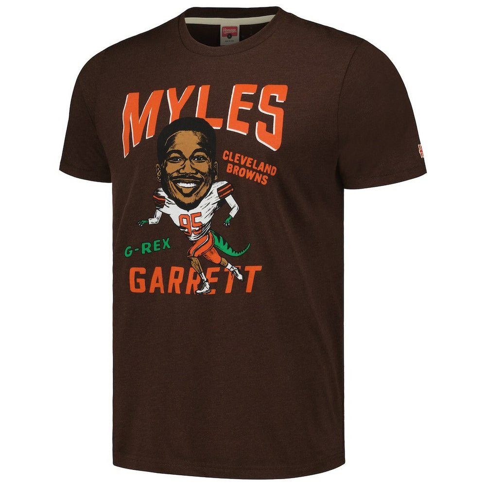 Myles Garrett Cleveland Browns Homage Unisex Caricature Player Tri-Blend T-Shirt - Heathered Brown sale