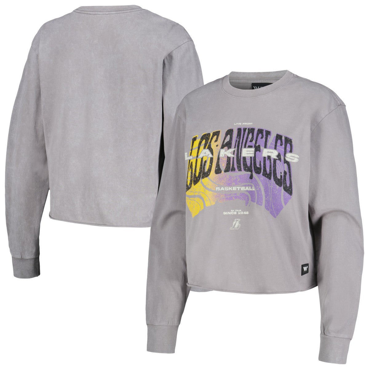 Los Angeles Lakers The Wild Collective Women's Band Cropped Long Sleeve T-Shirt - Gray for sale