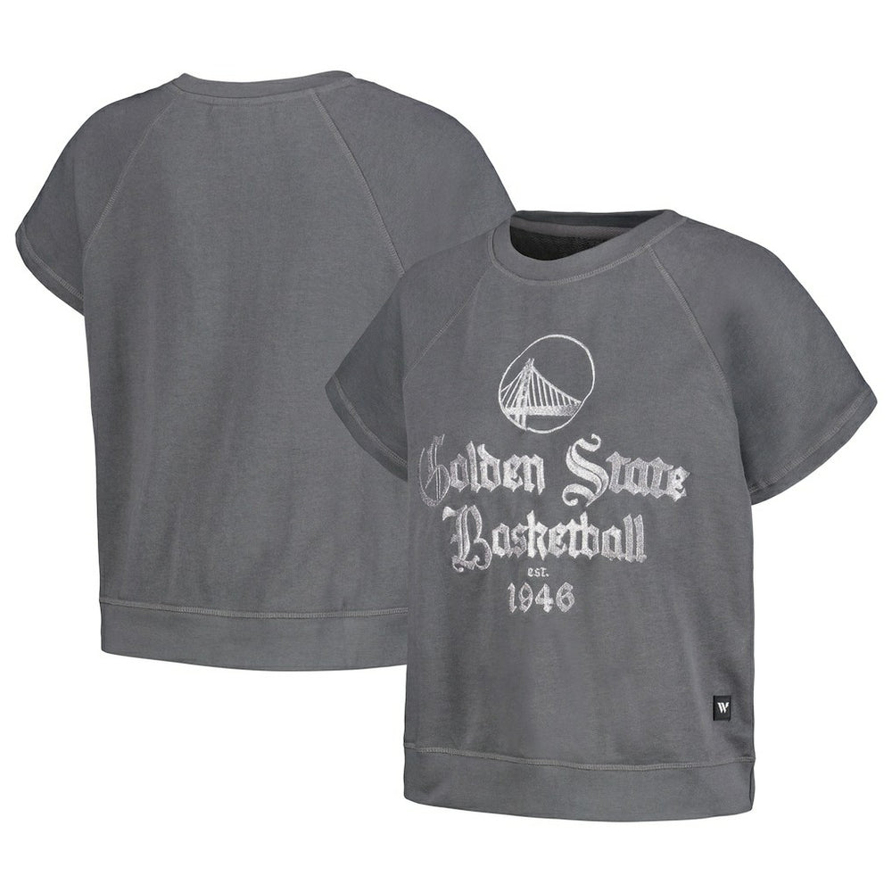 Golden State Warriors The Wild Collective Women's Embroidered Fleece Raglan Short Sleeve Pullover Sweatshirt sale - Gray cheap