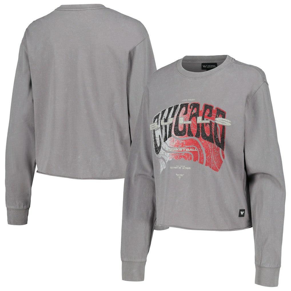 Chicago Bulls The Wild Collective Women's Band Cropped Long Sleeve T-Shirt sale - Gray for sale