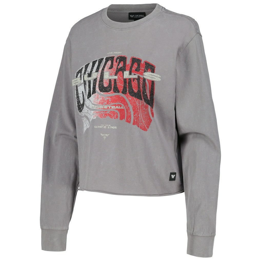 Chicago Bulls The Wild Collective Women's Band Cropped Long Sleeve T-Shirt sale - Gray for sale