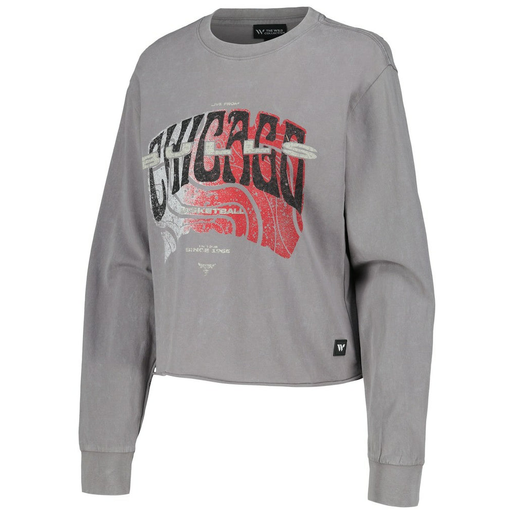 Chicago Bulls The Wild Collective Women's Band Cropped Long Sleeve T-Shirt sale - Gray for sale