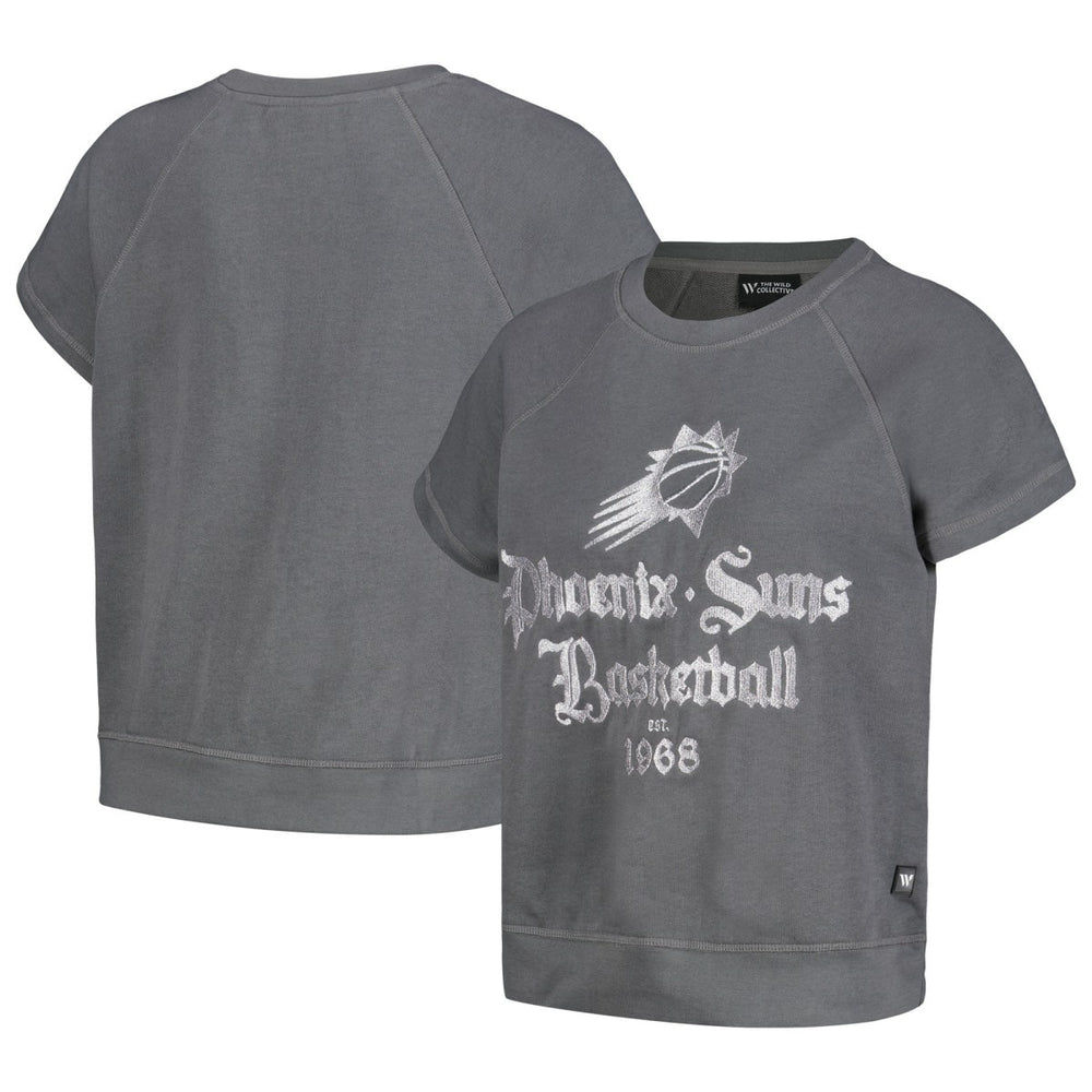 Phoenix Suns The Wild Collective Women's Embroidered Fleece Raglan Short Sleeve Pullover Sweatshirt - Gray sale