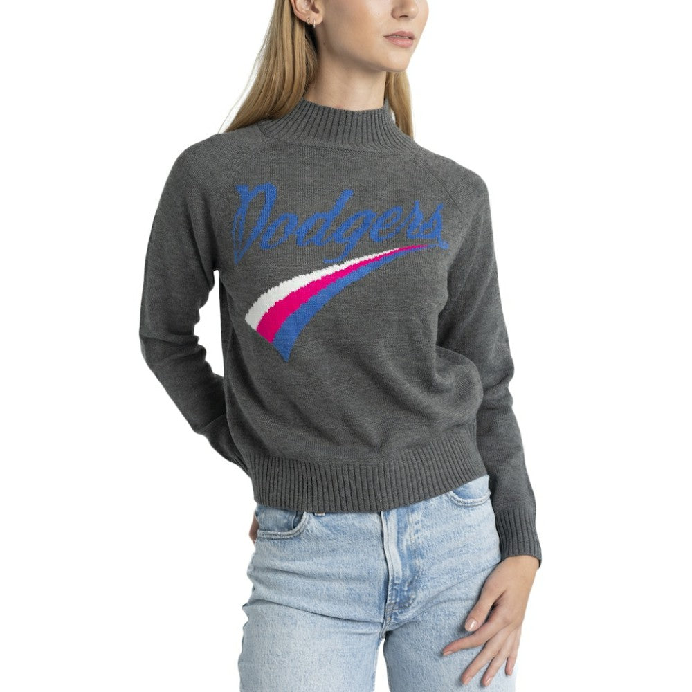 Los Angeles Dodgers Lusso Women's Serena Raglan Pullover Sweater Gray